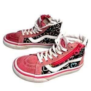 Vans Kids Sk8-Hi Zip High-Top Sneakers Pink Suede & Heart Print Size 11.5